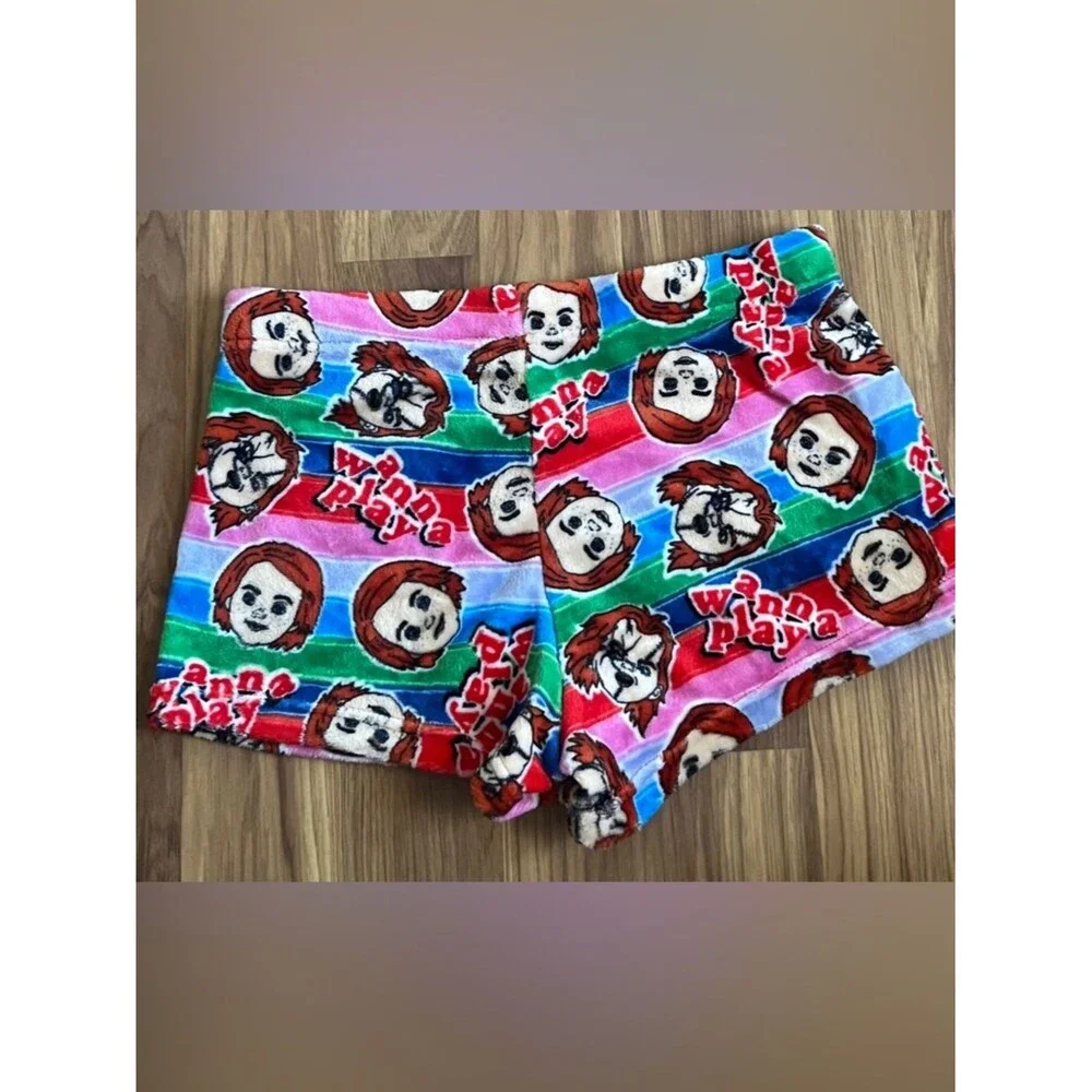 NEW Chucky Child's Play Horror Stripe Plush Sleep Shorts Spooky Pajamas Size XL